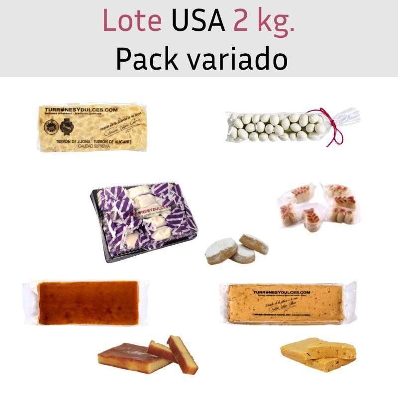 Lote especial USA 2 kg. Pack de turrones variados-ChocolateSI-Con Almendras,Lotes,Manteca de Cerdo,Mazapanes