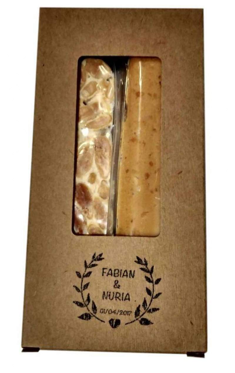 Caja de porciones Turrón de Jijona y Turrón de Alicante 2 uds-ChocolateSI-Blandos,Cajas,Con Almendras,Duro,Eventos,Sin Gluten,Sin Lactosa,turrones artesanos
