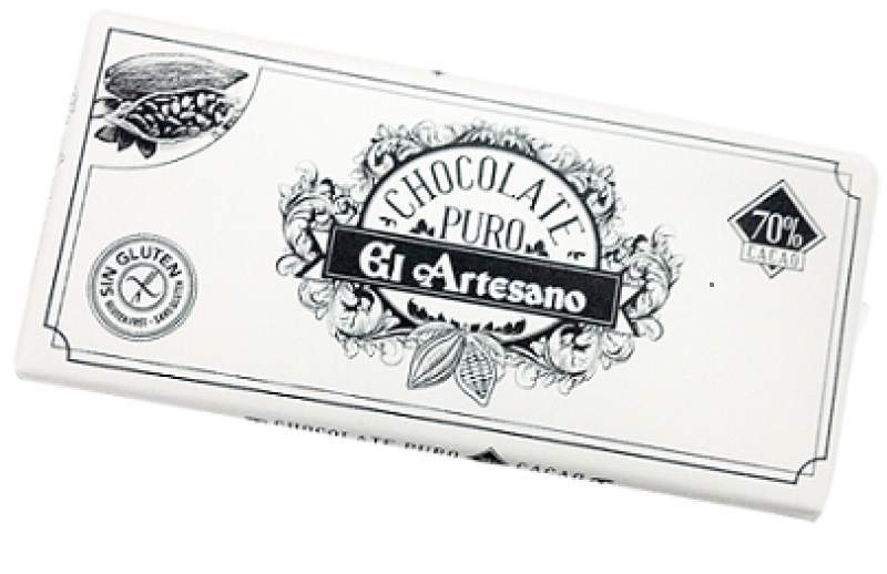 Tableta de Chocolate puro 70% cacao 150g - El Artesano-ChocolateSI-70%,Chocolate Negro,Con Almendras,el artesano,Sin Gluten,tabletas