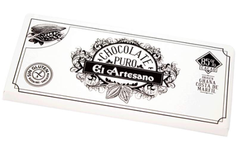 Tableta de Chocolate puro 85% cacao 125g Origen: Ghana-Costa de Marfil - El Artesano-ChocolateSI-80%,Chocolate Negro,Con Almendras,el artesano,Sin Gluten,tabletas,África