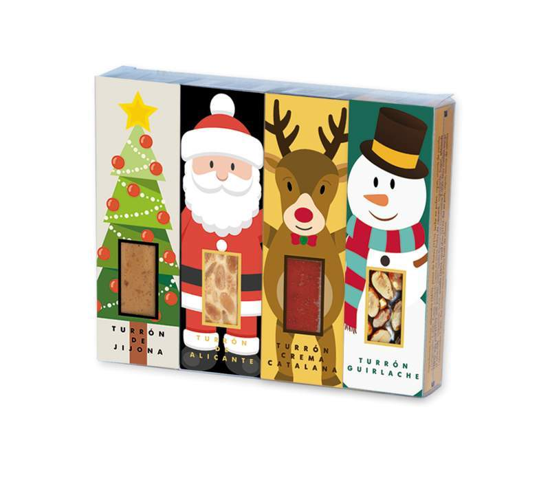 Pack porciones de turrón "Set de Navidad" 4 unidades-ChocolateSI-Blandos,Cajas,Con Almendras,Crema,Duro,Lotes,Navidad,Postres,turrones artesanos