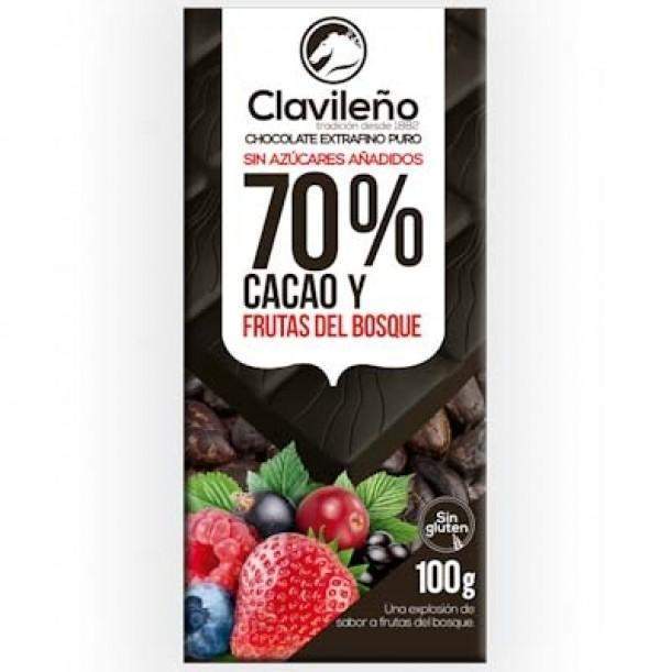 Chocolate Negro 70% Cacao con Frutas del Bosque sin Azúcares Añadidos 100g - El Clavileño - chocolateSI.com