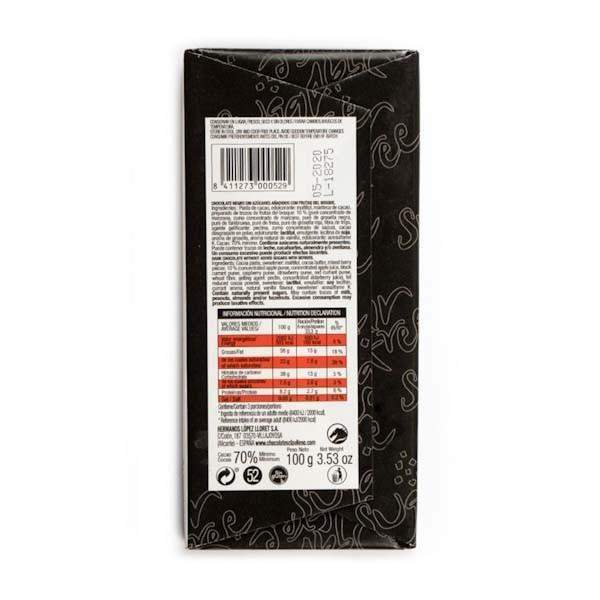 Chocolate Negro 70% Cacao con Frutas del Bosque sin Azúcares Añadidos 100g - El Clavileño - chocolateSI.com