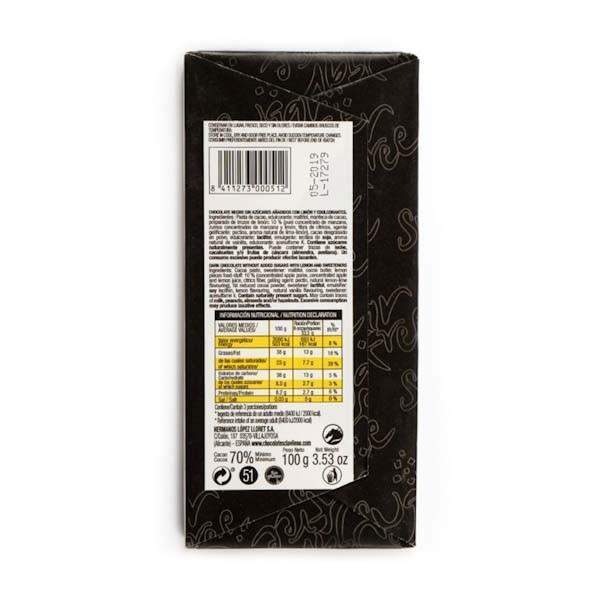 Chocolate Negro 70% Cacao con Limón sin Azúcares Añadidos 100g - El Clavileño - chocolateSI.com