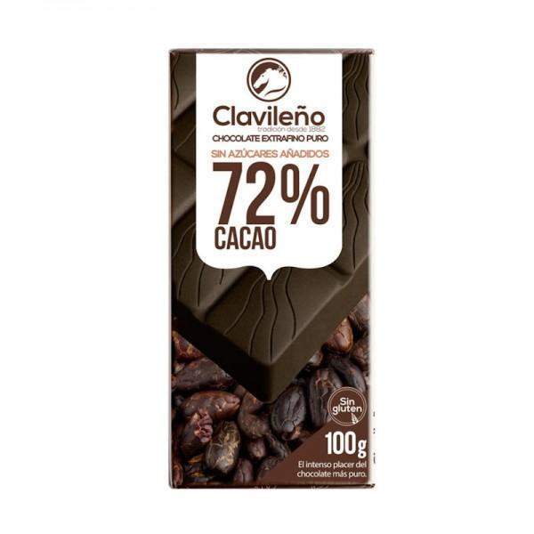 Chocolate Negro 72% Cacao sin Azúcares Añadidos 100g - El Clavileño - chocolateSI.com