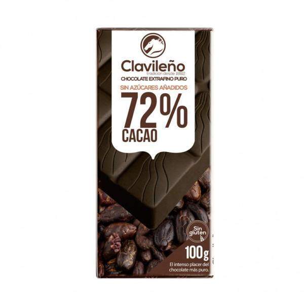 Chocolate Negro 72% Cacao sin Azúcares Añadidos 100g - El Clavileño - chocolateSI.com