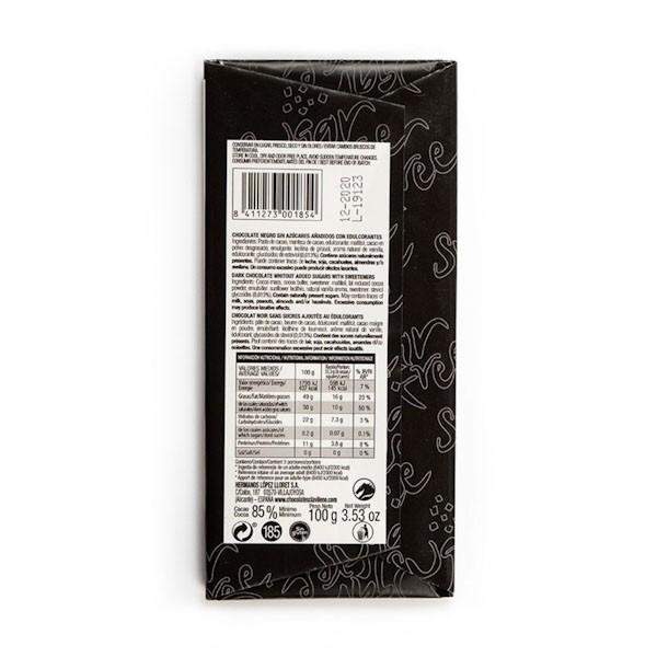 Chocolate Negro 85% Cacao con Stevia sin Azúcares Añadidos 100g - Chocolates Clavileño - chocolateSI.com
