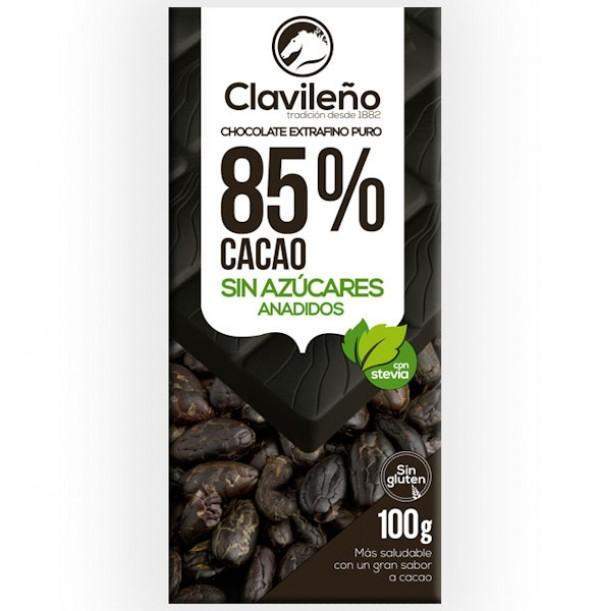 Chocolate Negro 85% Cacao con Stevia sin Azúcares Añadidos 100g - Chocolates Clavileño - chocolateSI.com