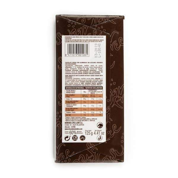 Chocolate Negro 60% Cacao con Almendras sin Azúcares Añadidos 125g - El Clavileño-chocolates clavileno-Chocolate Negro,Con Almendras,Con Frutos Secos,El Clavileño,Sin Azúcar,Sin Gluten,tabletas