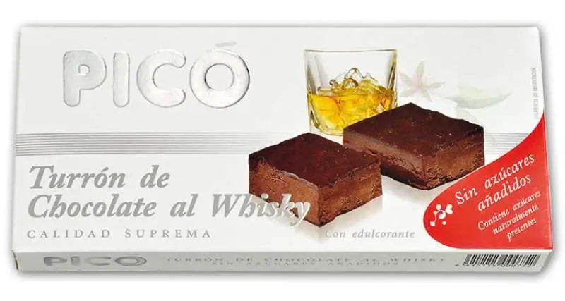 Turrón de Chocolate al Whisky Pico Sin Azúcares Añadidos 200grs-ChocolateSI-Con Licor,Manteca de Cacao,Pasta de Cacao,Sin Azúcar,turrones artesanos