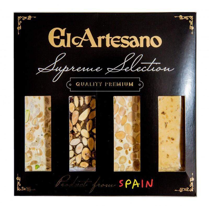 Pack de 4 miniturrones de 70grs. Marca El Artesano-ChocolateSI-Avellanas,Blandos,Con Almendras,Con Cacahuete,Con Frutos Secos,Duro,Lotes,Mini Chocolates,Nueces,Pistachos