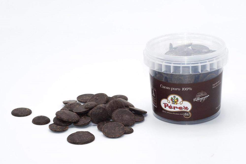 Gotas de Pasta de Cacao Sin Azúcares Añadidos - Tarrina 150g - Chocolates Pérez - chocolateSI.com