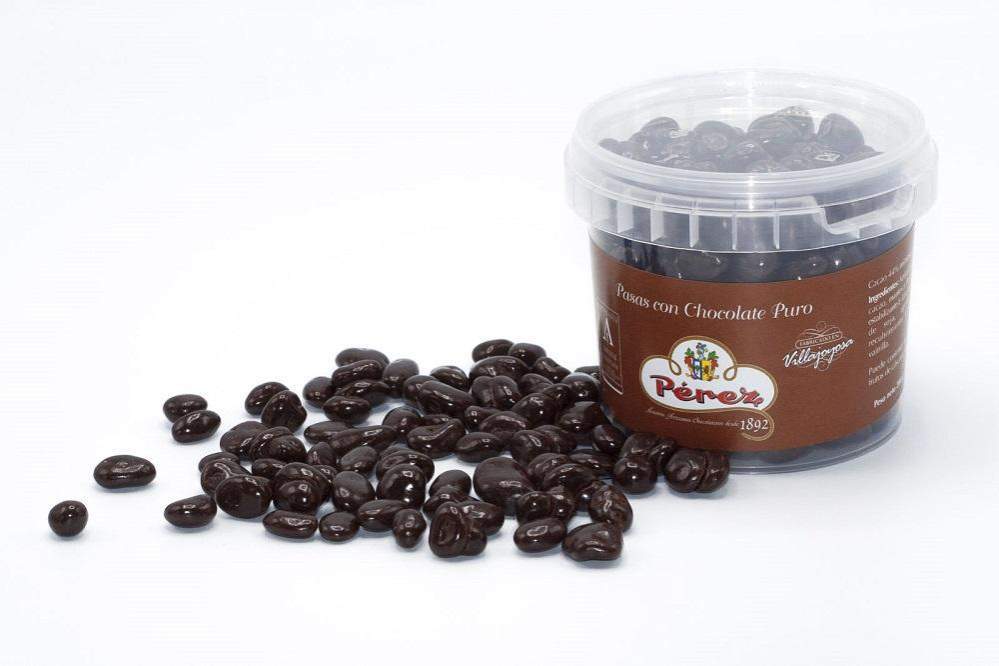 Tarrina De Pasas Bañadas Con Chocolate Negro - 150g - Chocolates Pérez - chocolateSI.com
