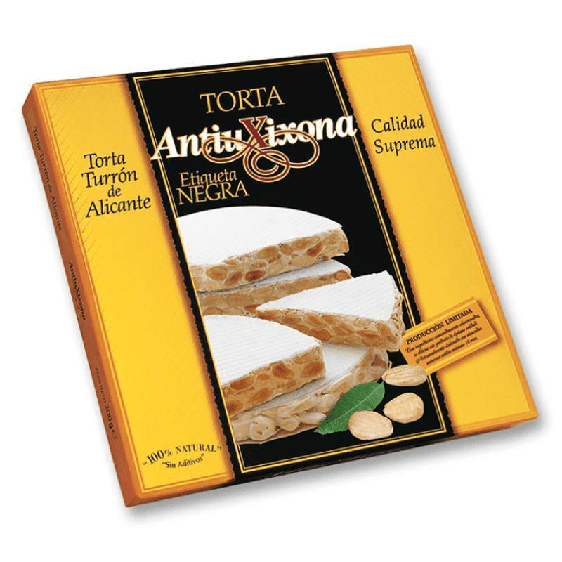 Caja de 18 unidades de Torta de Turrón de Alicante (duro) Antiu Xixona Etiqueta Negra 200g - chocolateSI.com