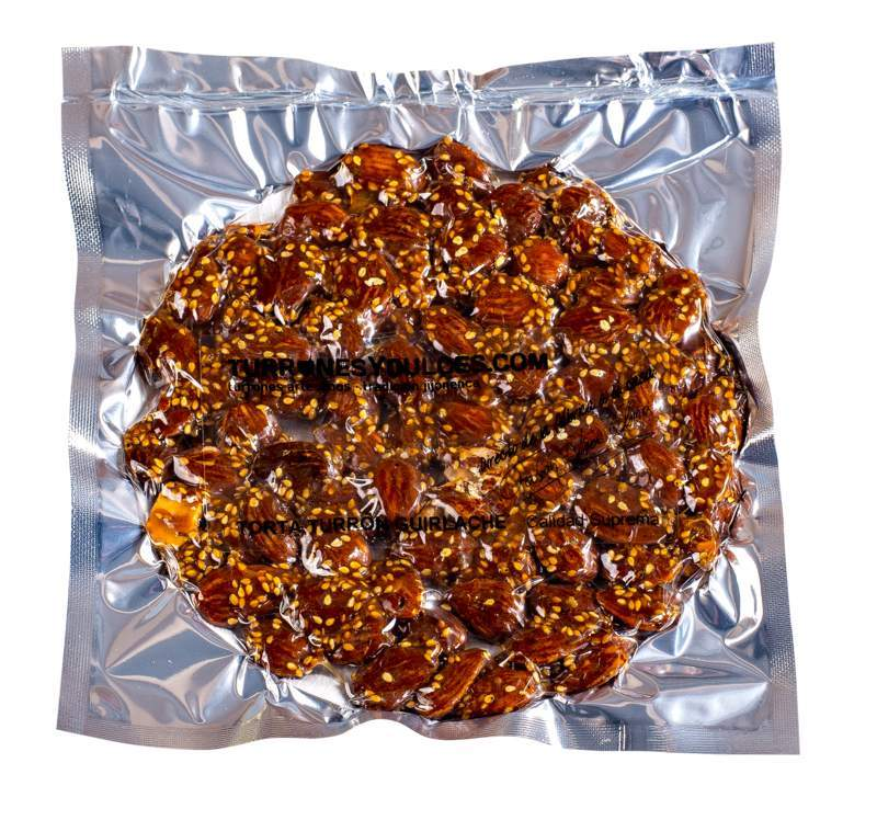 Turronico, turrón de guirlache con ajonjolí o sésamo, 200 gramos-ChocolateSI-Con Almendras,Duro,Sin Gluten,Sin Lactosa,Tortas,turrones artesanos