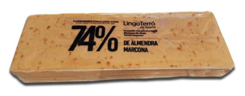 Turrón de Jijona Gourmet 74% almendra marcona - Barra Catalana 500g-ChocolateSI-Blandos,Con Almendras,Gourmet,Navidad,Sin Gluten,Sin Lactosa,turrones artesanos