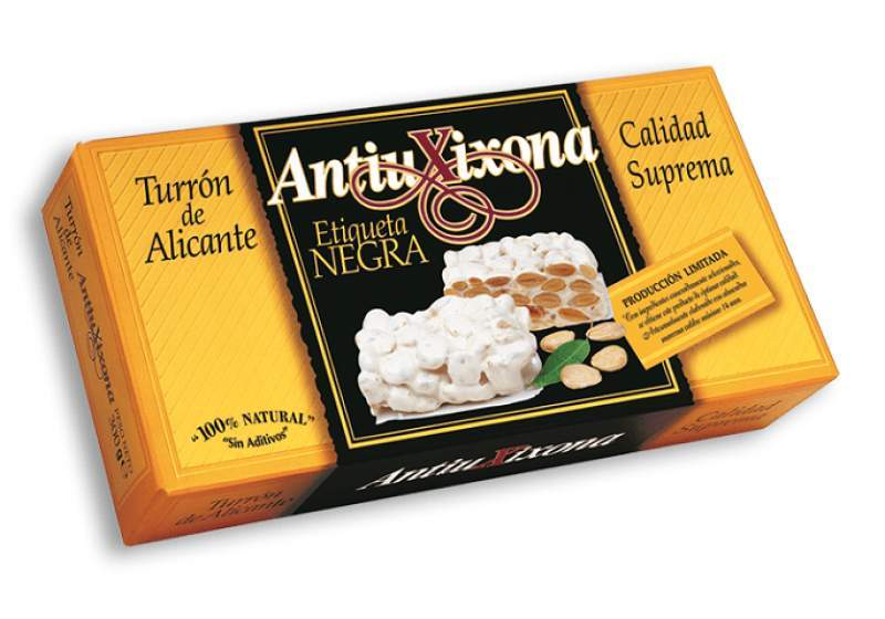 Turrón de Alicante (duro) Antiu Xixona Etiqueta Negra 250g-ChocolateSI-Con Almendras,Duro,Sin Gluten