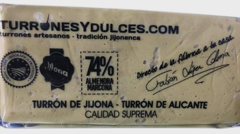 Turrón de Jijona con 74% de Almendra Marcona, el máximo porcentaje - Edición Gourmet 300 gramos-ChocolateSI-Blandos,Con Almendras,Gourmet,Navidad,Sin Gluten,Sin Lactosa,turrones artesanos