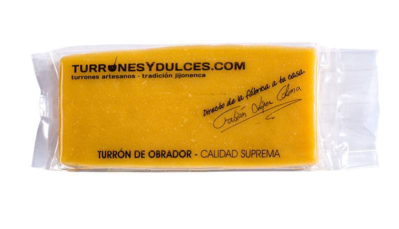 Turrón Yema Artesano, barra de 300 grs.-ChocolateSI-Blandos,Con Almendras,Duro,Sin Gluten,turrones artesanos,Vegano